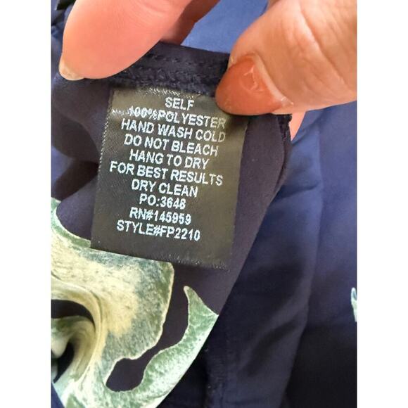 Womens Faux Wrap Jumpsuit Tropical Print Monstera Backless Navy Blue Size Small - Picture 8 of 9